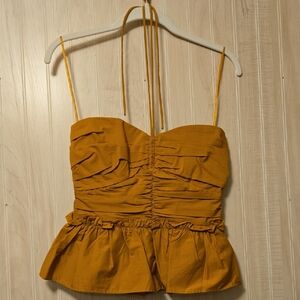 Express Mustard Yellow Ruched Camisole Top